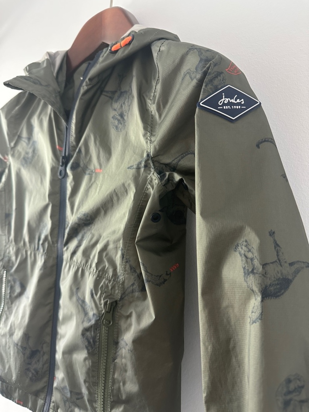 Joules Olive Green Dinosaur Print Hooded Raincoat - Picture 6 of 9